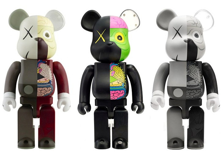 KAWS | Bearbrick 100/400 (reg.), Bearbrick 100/400 (black.), Bearbrick 100/400 (mono.) Molded Plastic | Edition: 1000