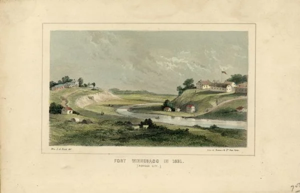 Juliette's drawing of Fort Winnebago. The Indian Agency House is on the far left.