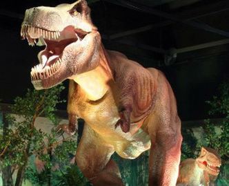 Robotic dinosaur in exhibit setting