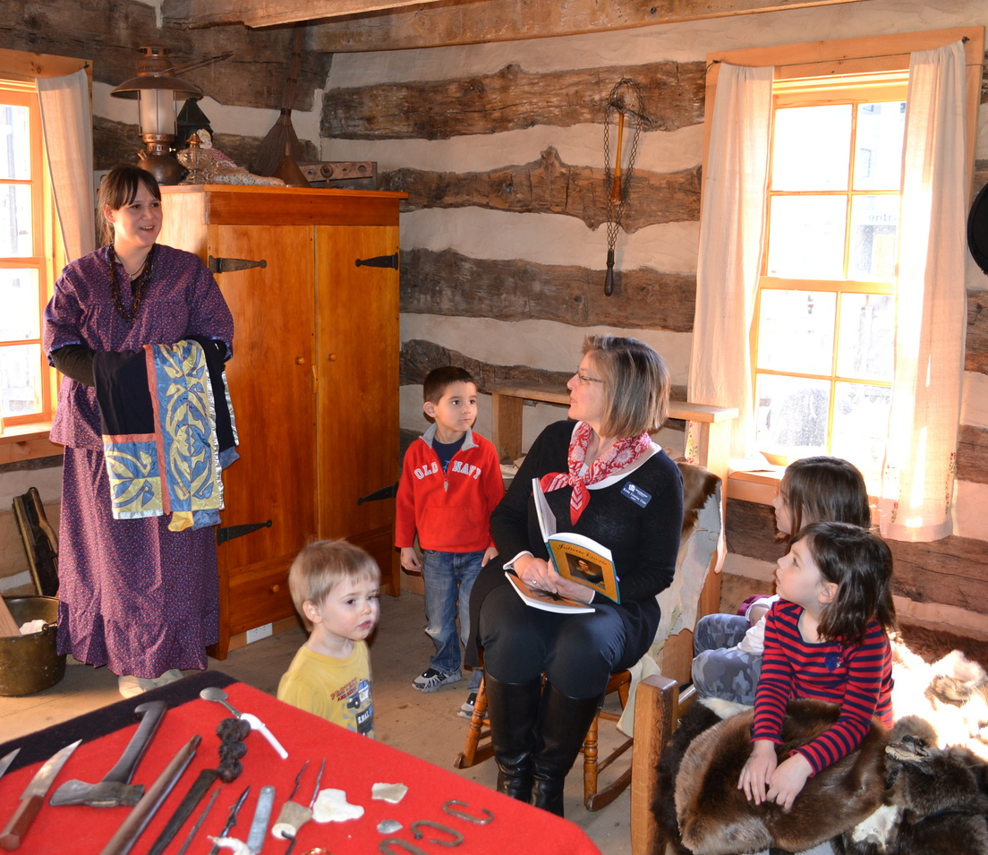  Book Launch event at Madison Children's Museum Log Cabin.  Ho Chunk neighbor Laura RedEagle, Author Kathe Crowley Conn, and Museum visitors read from the book, share stories and talk about life in early Wisconsin. 