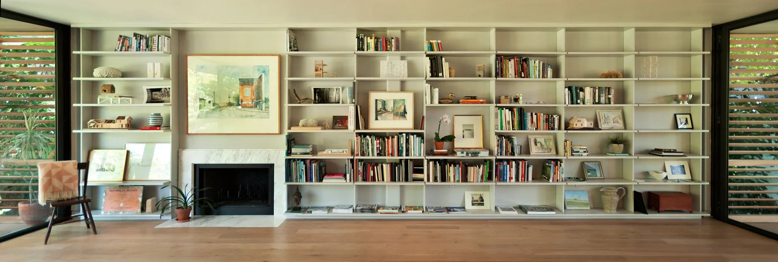 the bookcase in the living area.