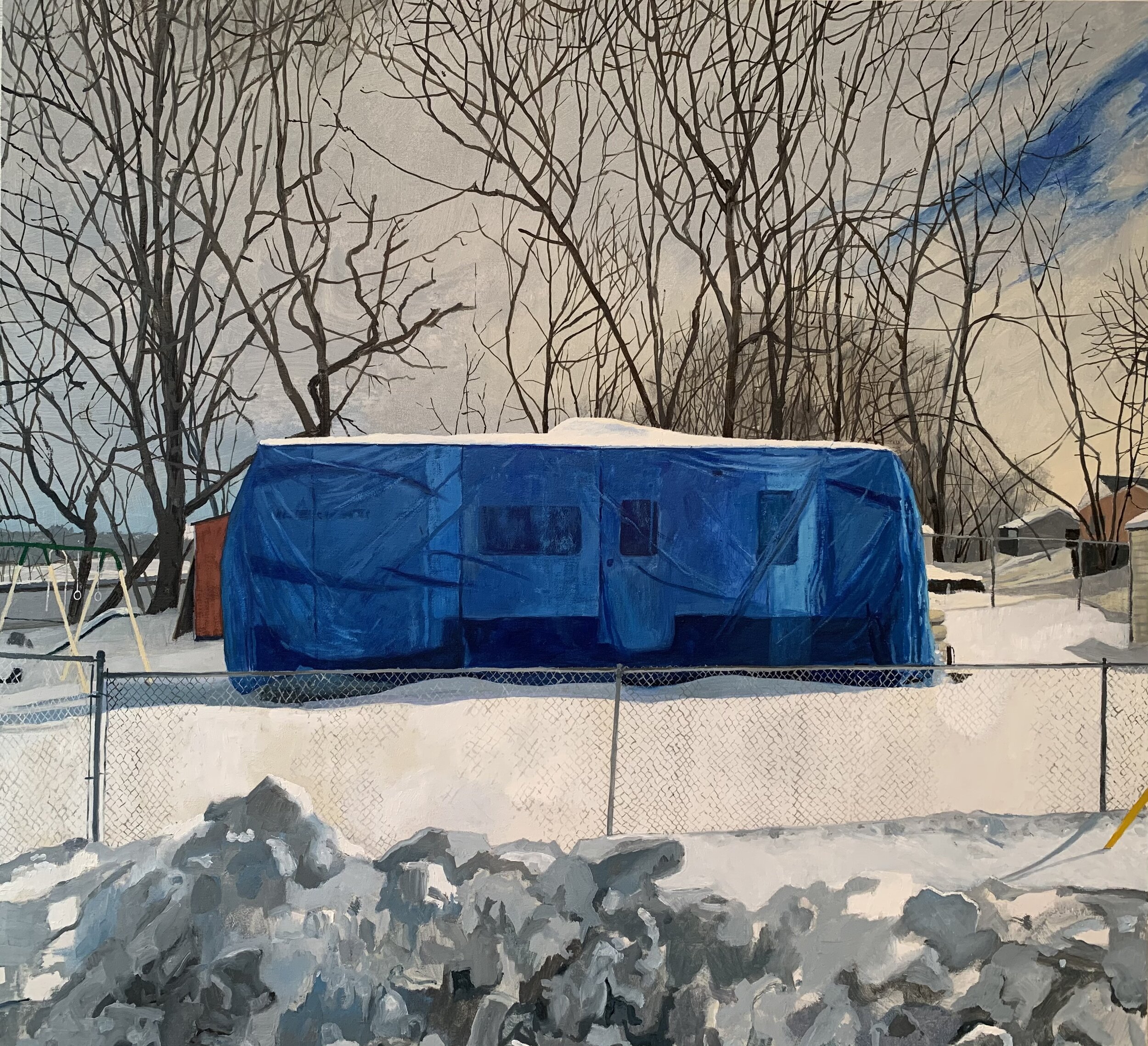  neighborhood #9 (tarped trailer)       2021     oil on panel      26” x 24” 