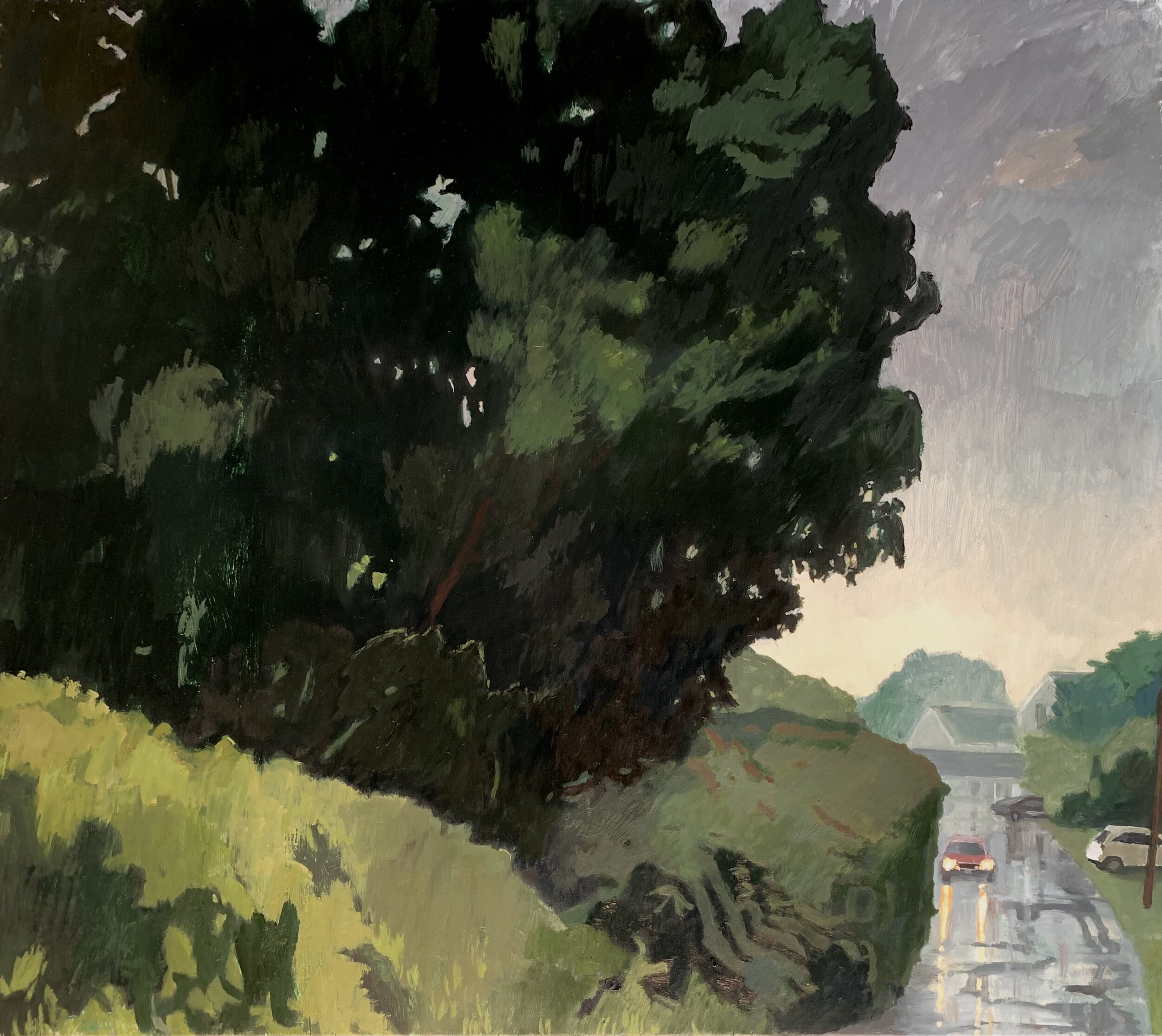  july rain     2021      oil on panel     21" x 19"  