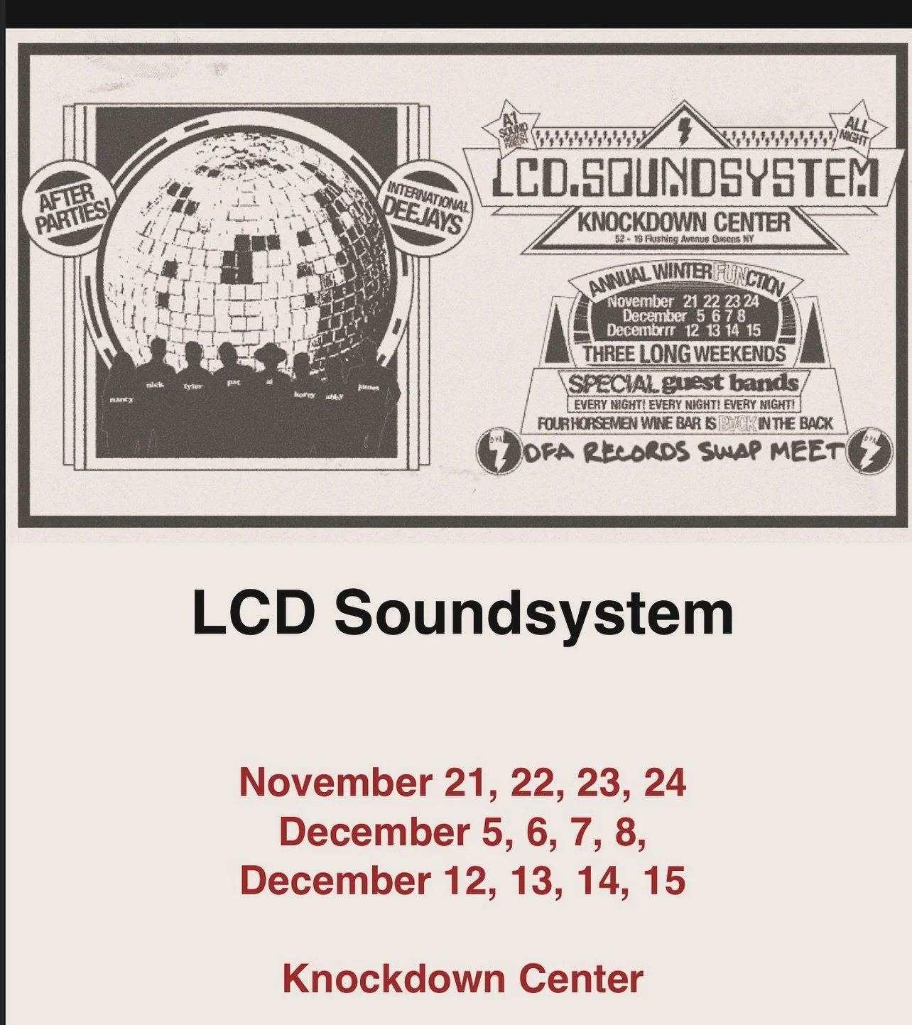 NYC friends! Anybody want to do a Thursday or Friday with @erinville &amp; I? #lcdsoundsystem