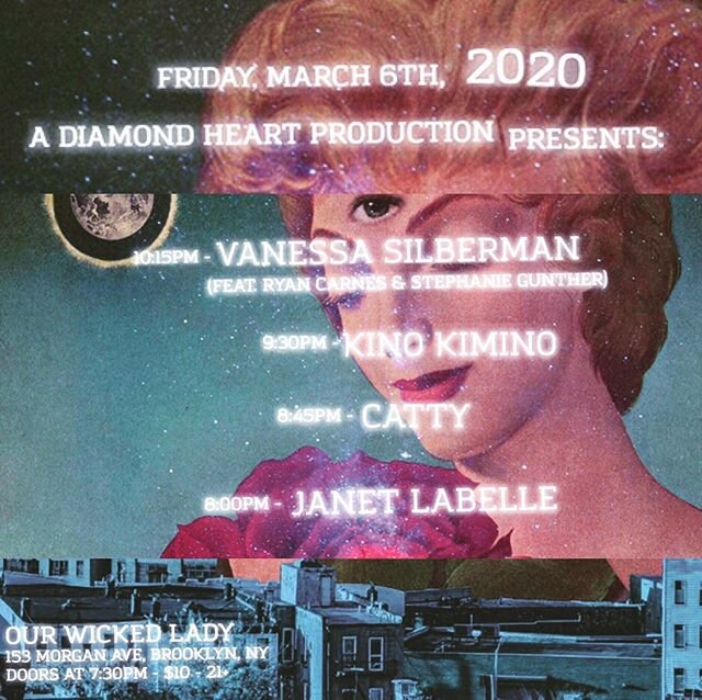 Thrilled to be joined by the magical @ana_becker @manekadevin69 @alden.music tonight at @ourwickedlady for the @vanessasilbermanofficial single release🎉 Kino plays @ 9:30pm, music starts at 8pm, come early for double duty Ana @cattytheband &amp; @ja
