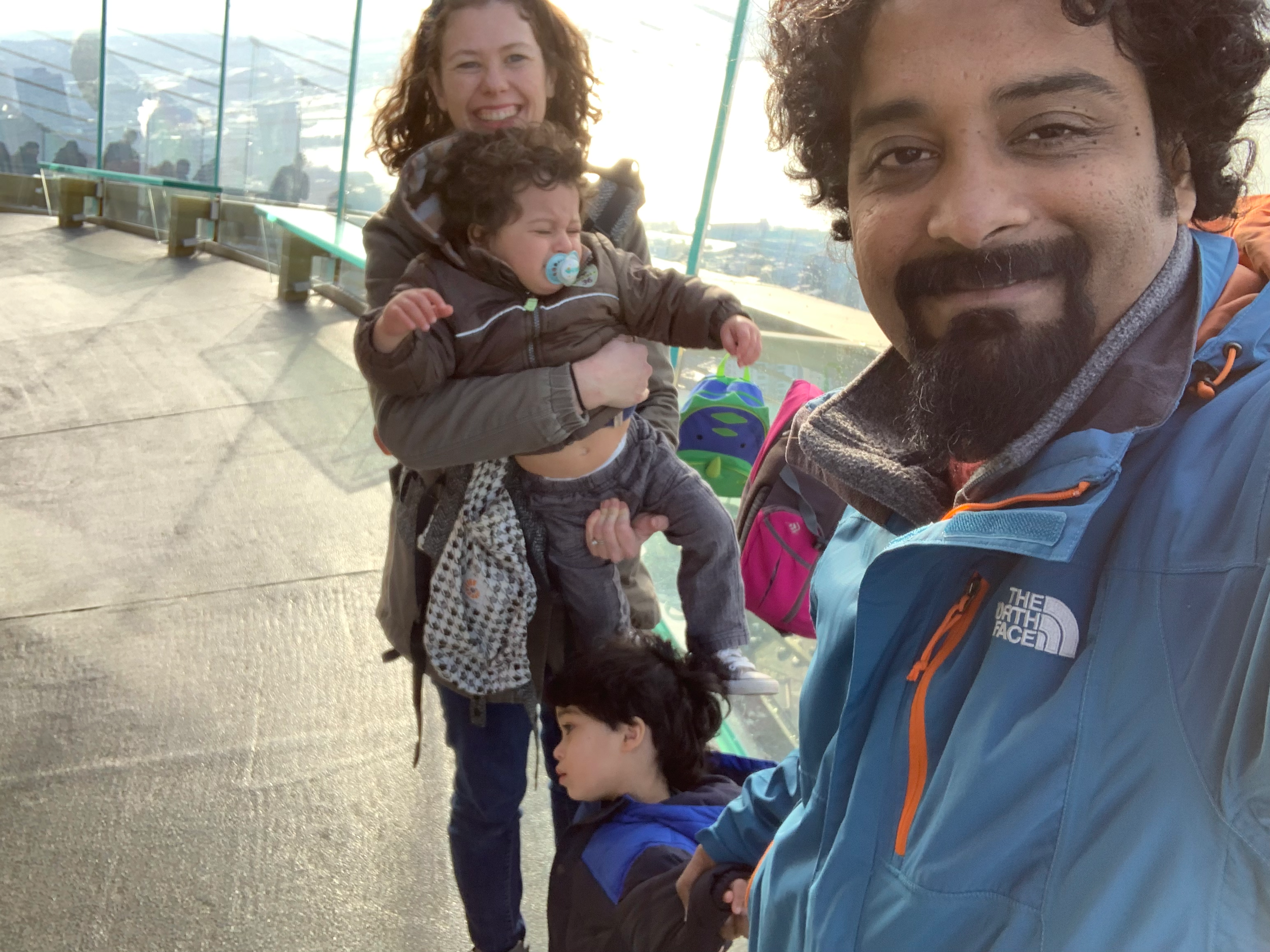 Family visit to the Space Needle with lab affiliates Meg and the boys (Partha, 3 y.o and a bit fussy Surya 1 y.o)!