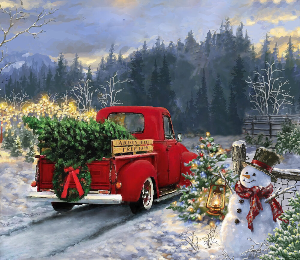 Red Truck Trees Winter Watercolor Clipart AI Generated 24284387 PNG