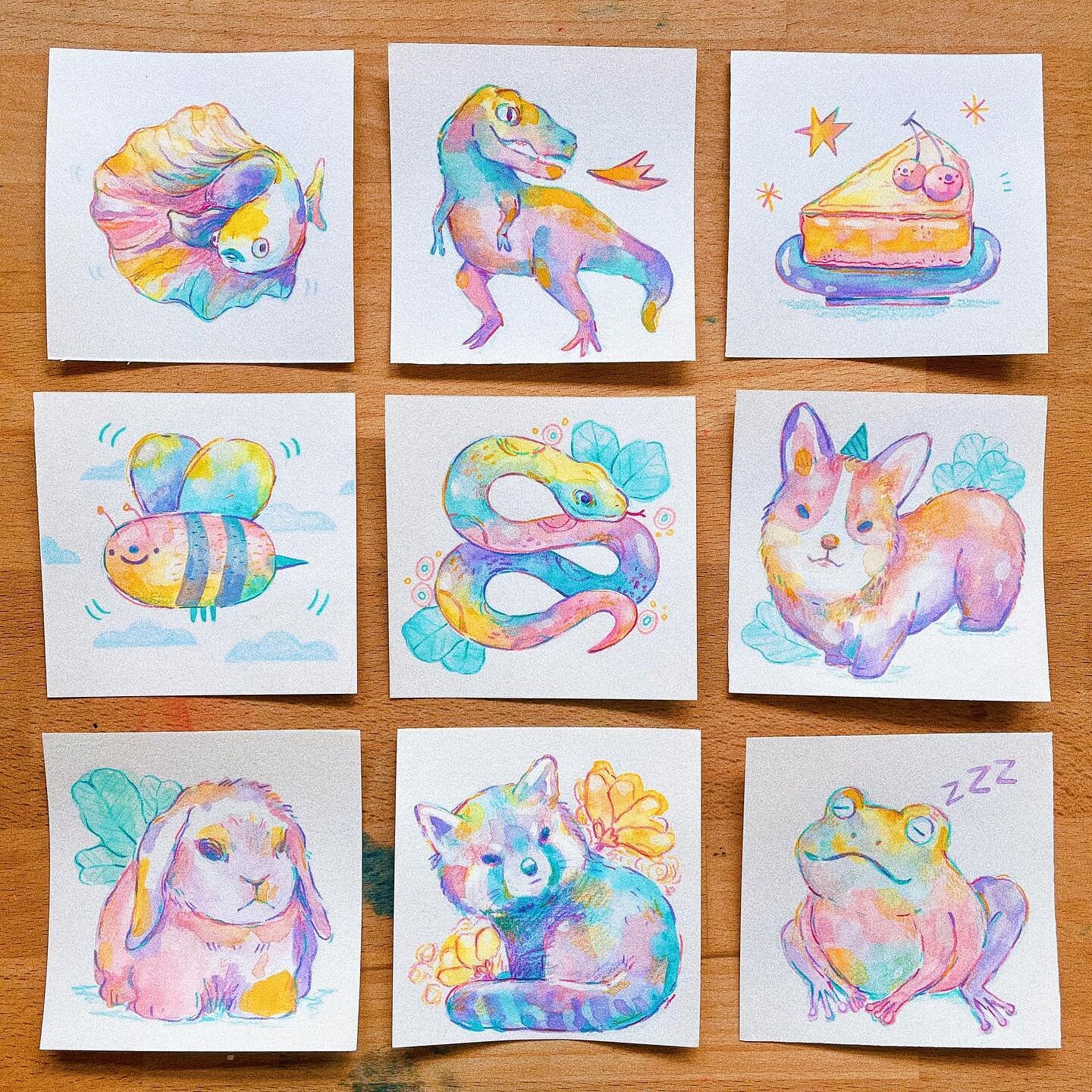 I&rsquo;m totally vibing with these pastel palette. 🤗✨ Think imma turn some of these into stickers for my next shop drop! ☺️ One question tho, which do you prefer &mdash; A sticker set or each sold separately?  Lemme know! 🙌🙏😄
.
👉 Swipe for &ldq