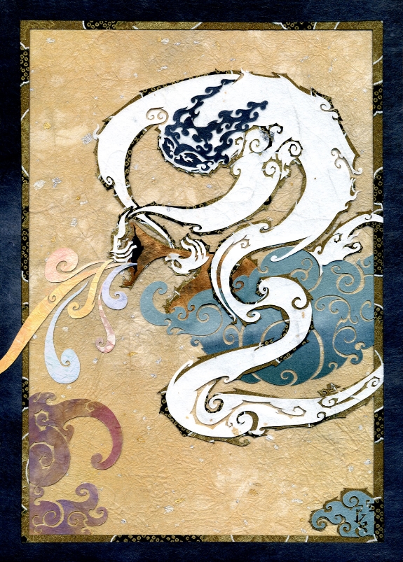 ⊛ This Summoning Wind • Fujin Raijin Diptych ⊛ cut paper on wood ⊛ 10.1 x 7.2 in • 257 x 182 mm ⊛ private collection 