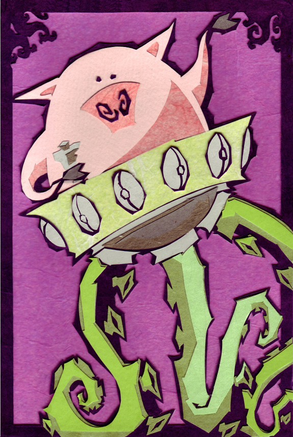 ⊛ TakoButa-san ⊛ cut paper + washi / illustration board ⊛ 6 x 4 in • 150 X 100 mm ⊛ private collection