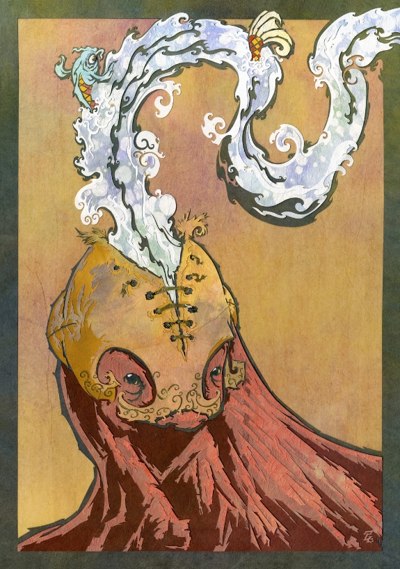 ⊛ The Flow That Will Not Be Stemmed ⊛ cut paper + washi + chiyogami / wood ⊛ 11.75 x 16.5 in • 297 x 420 mm 