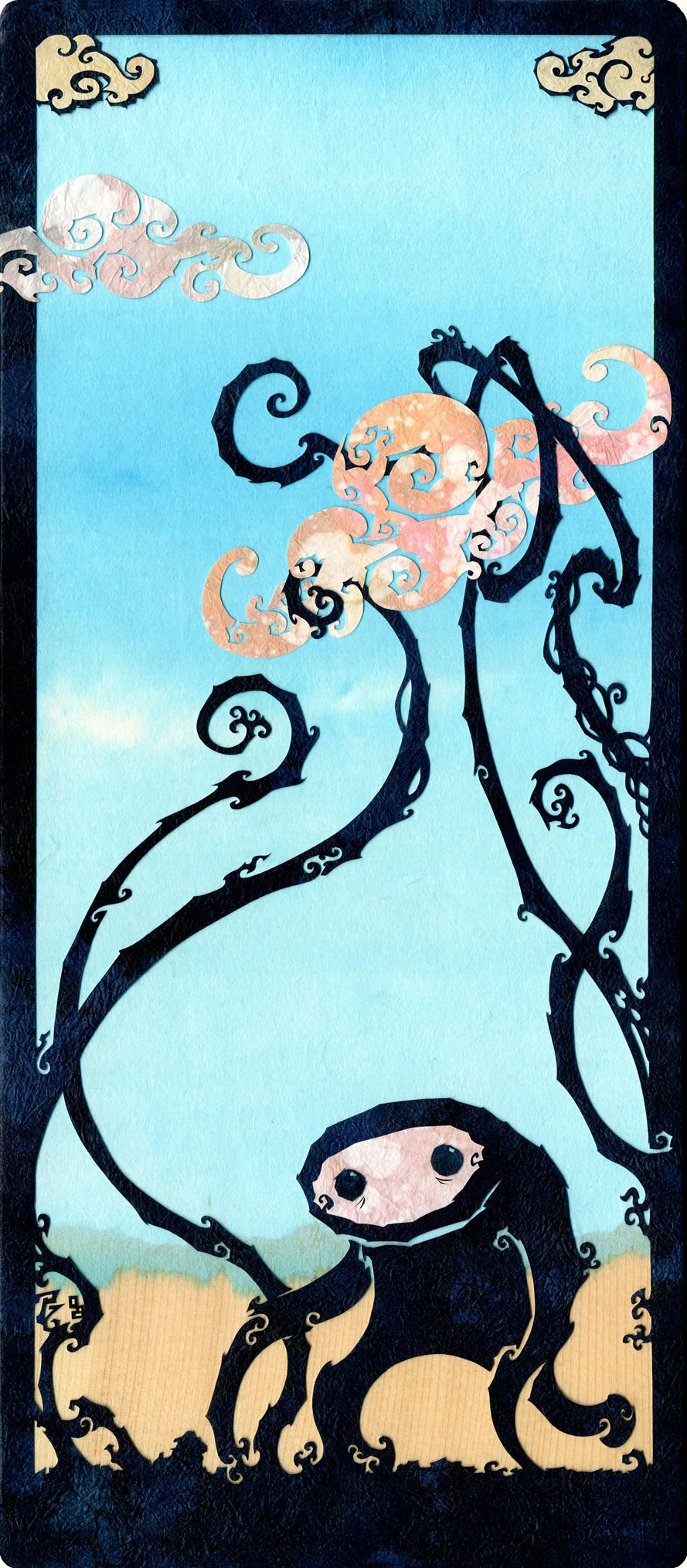 ⊛ A Bright and Sunny Day ⊛ cut + torn paper + washi / wood ⊛ 14.5 x 6.6 in • 368 x 188 mm