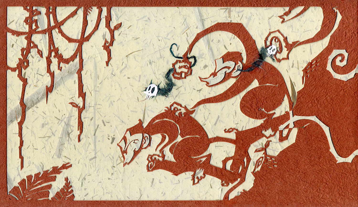 ⊛ Social Grooming ⊛ cut + torn paper + washi / illustration board ⊛ 7.9 x 14 in • 200 x 355 mm 