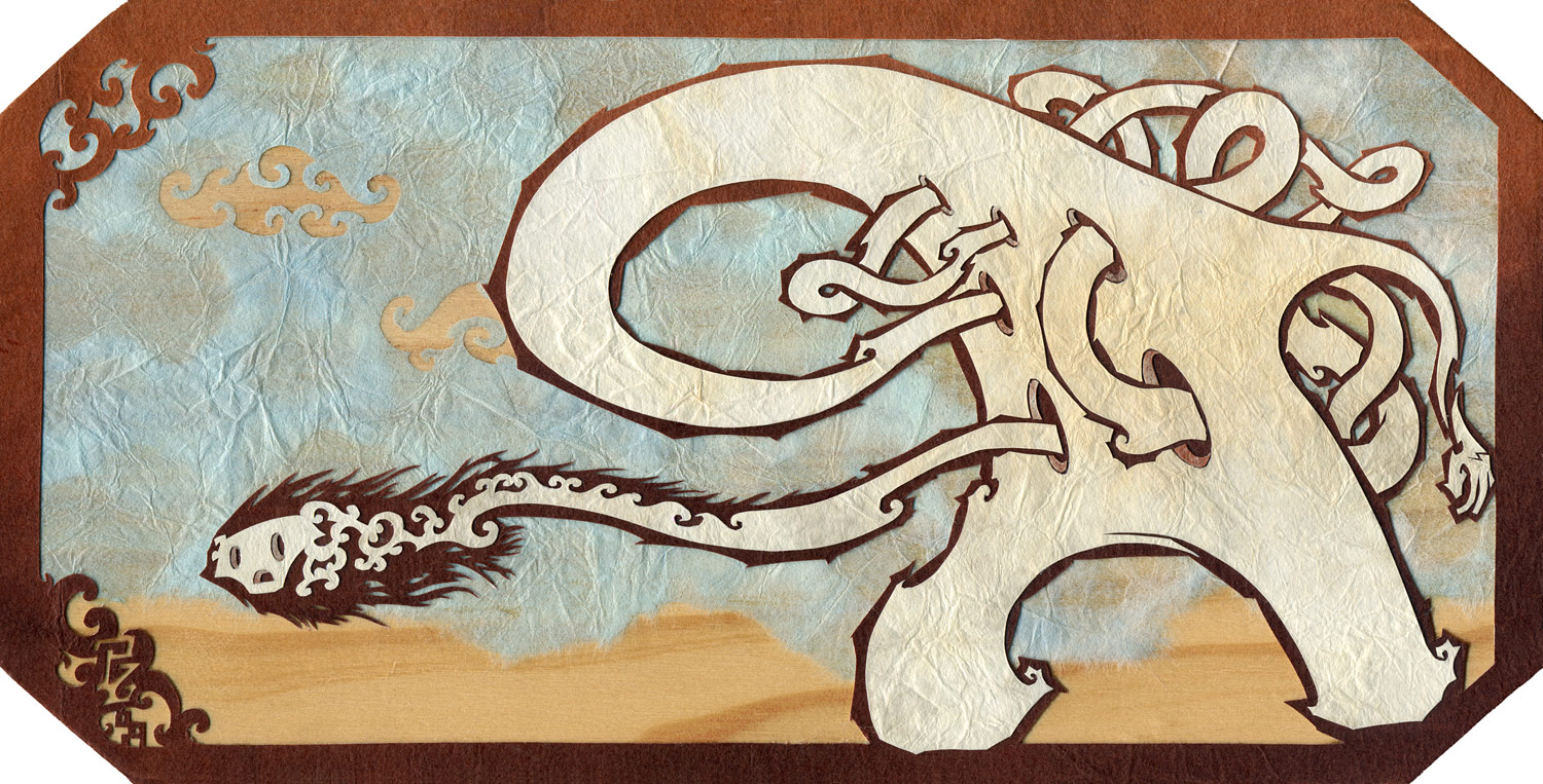 ⊛ Flung Wide Open to the Snarl ⊛ cut + torn paper / wood ⊛ 4.125 x 8.2 in • 105 x 208 mm 