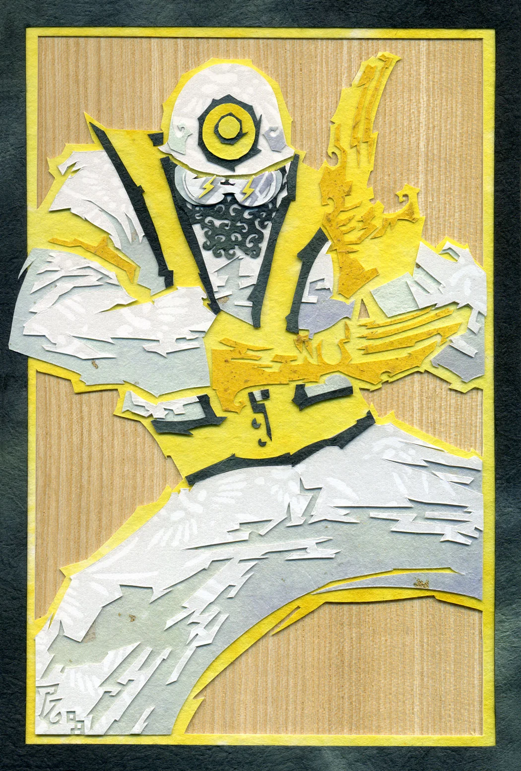 ⊛ Go Beastie Ranger! ⊛ cut paper + washi + chiyogami / wood ⊛ 6 x 4 in • 150 x 100 mm