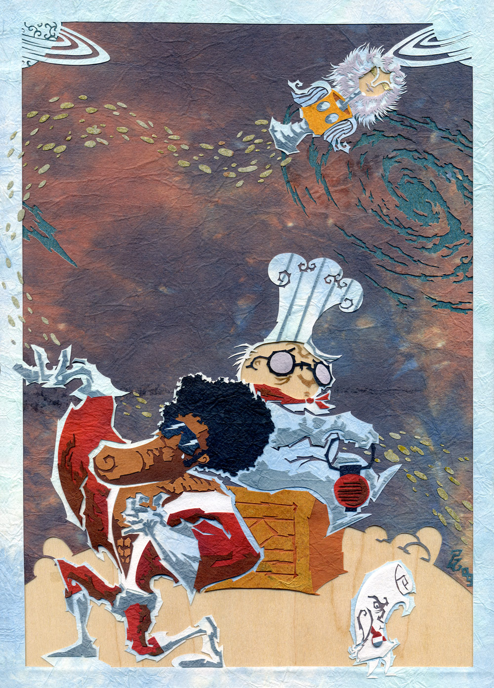 ⊛ Interplant Janet Leaves the Boys Behind ⊛ 10.125 x 7.25 in • 257 x 184 mm ⊛ cut paper + washi + chiyogami / wood ⊛ private collection