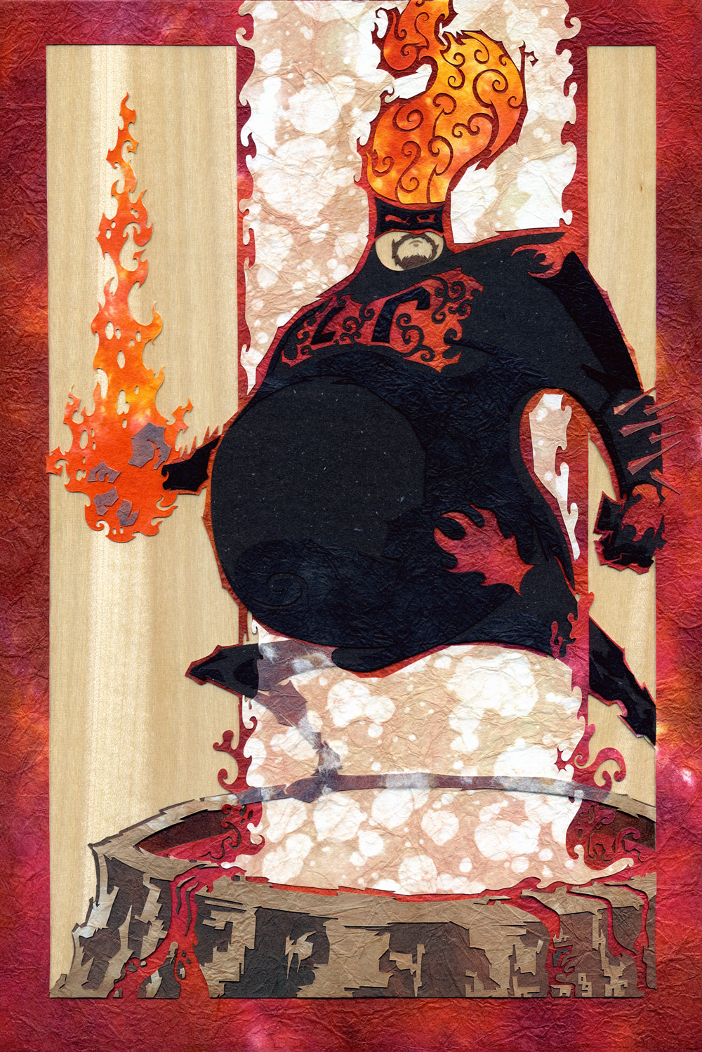 ⊛ Avoid the Roid! (The Blistering Lava-Roid) ⊛ cut + torn paper + washi / wood ⊛ 279 x 178 x 15 mm • 11.88 x 7.88 x .5+ in (and more than 1/2" thick)
