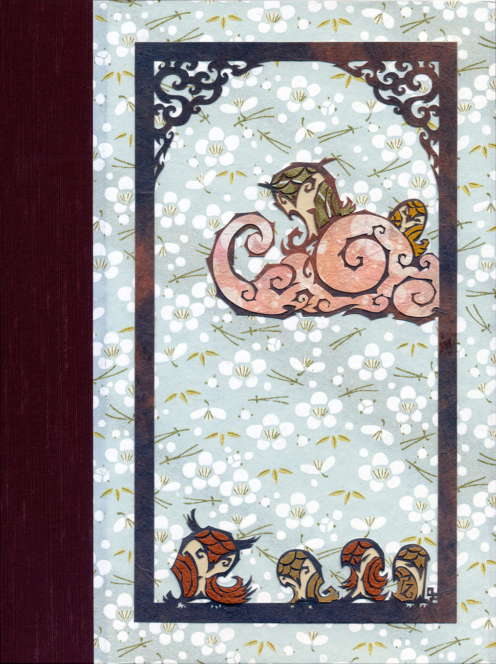 ⊛ The Iron Resolve of the Golden Owl cut paper art book ⊛ cut paper + washi + chiyogami binder / book ⊛ 9.5 x 5.75 in • 240 x 145 mm