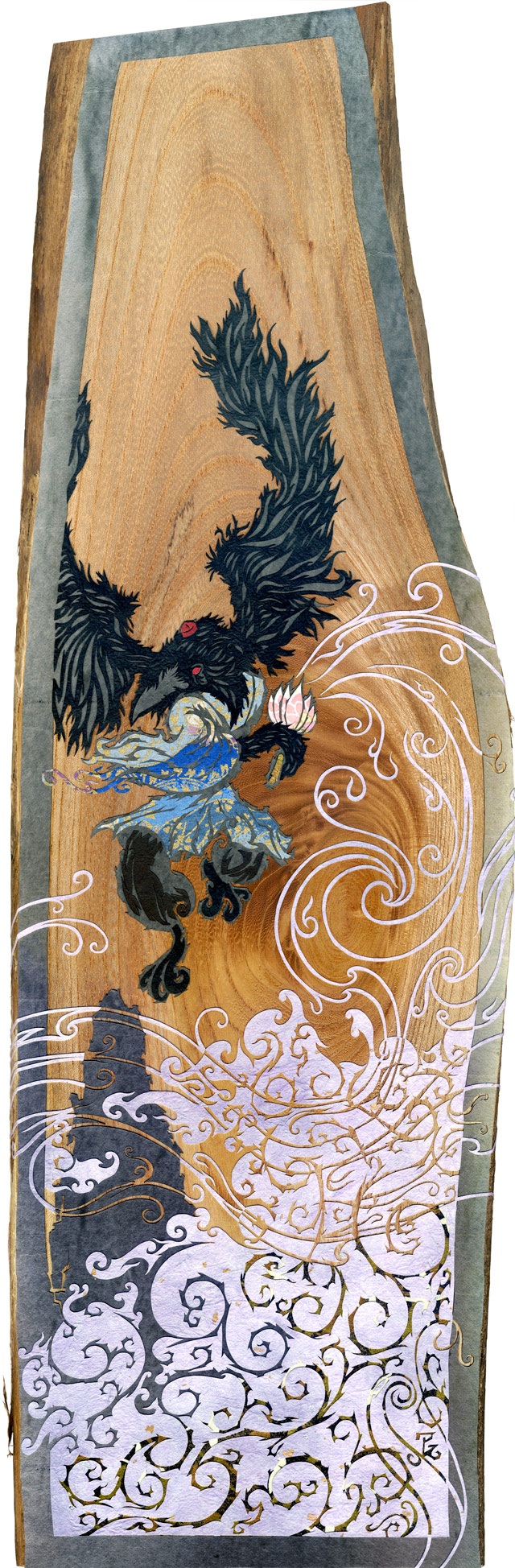 ⊛ Upon Black Wings, A Howling Wind ⊛ cut washi + chiyogami paper / wood ⊛ 19.7 x 6.5 in • 500 x 165 mm