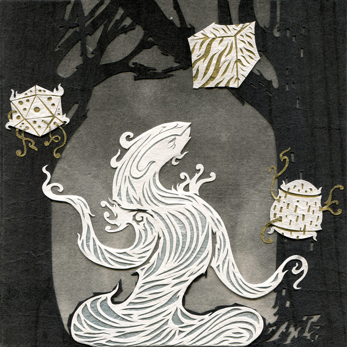 ⊛ The Meditant • Relics 1 ⊛ cut paper + washi + chiyogami / hardboard panel ⊛ 4.7 x 4.7 in • 120 x 120 mm