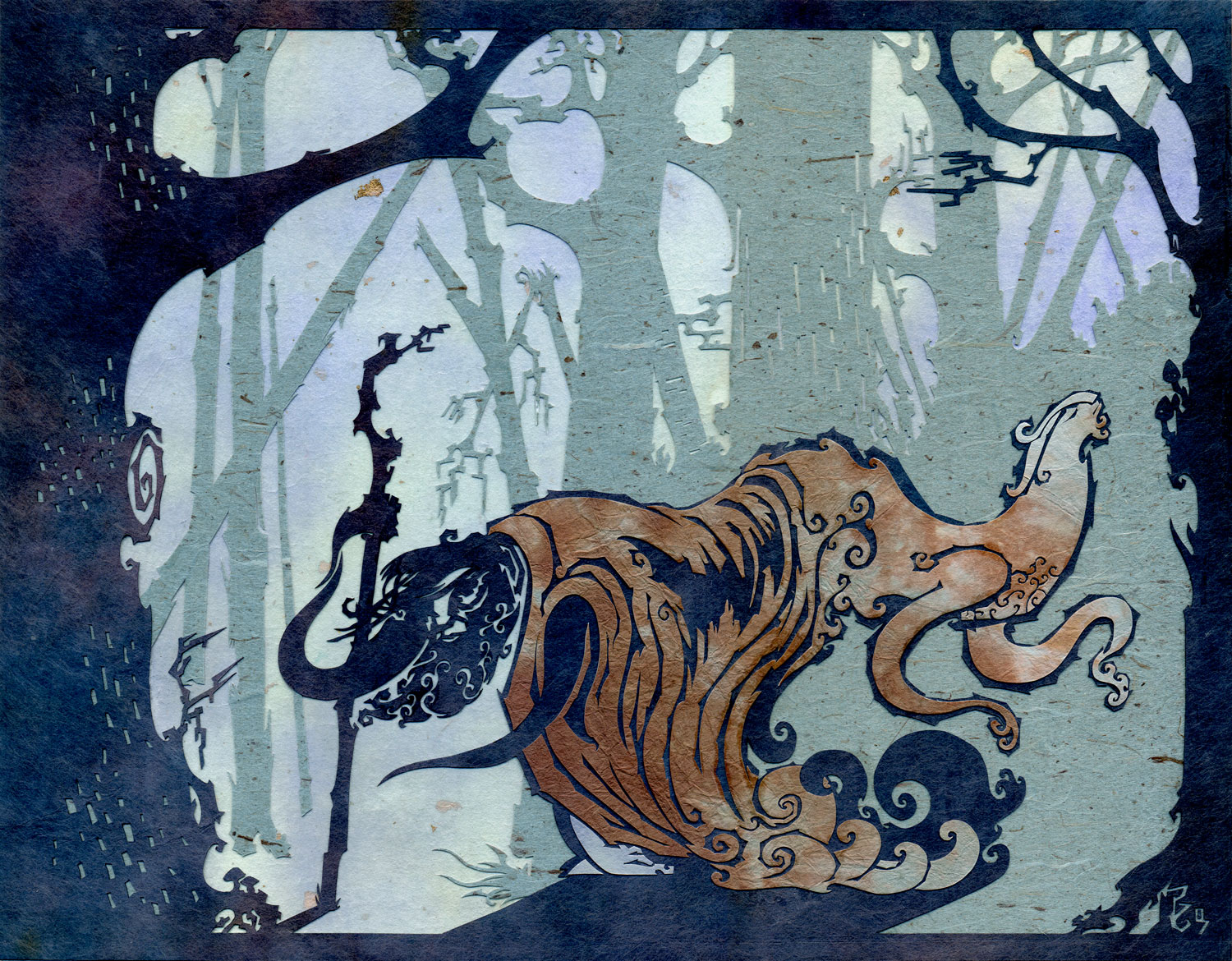 ⊛ Traveling Cloak ⊛ medium: cut paper + washi / board ⊛ size: 302 x 240 mm • 11.9 x 9.5 in ⊛ private collection