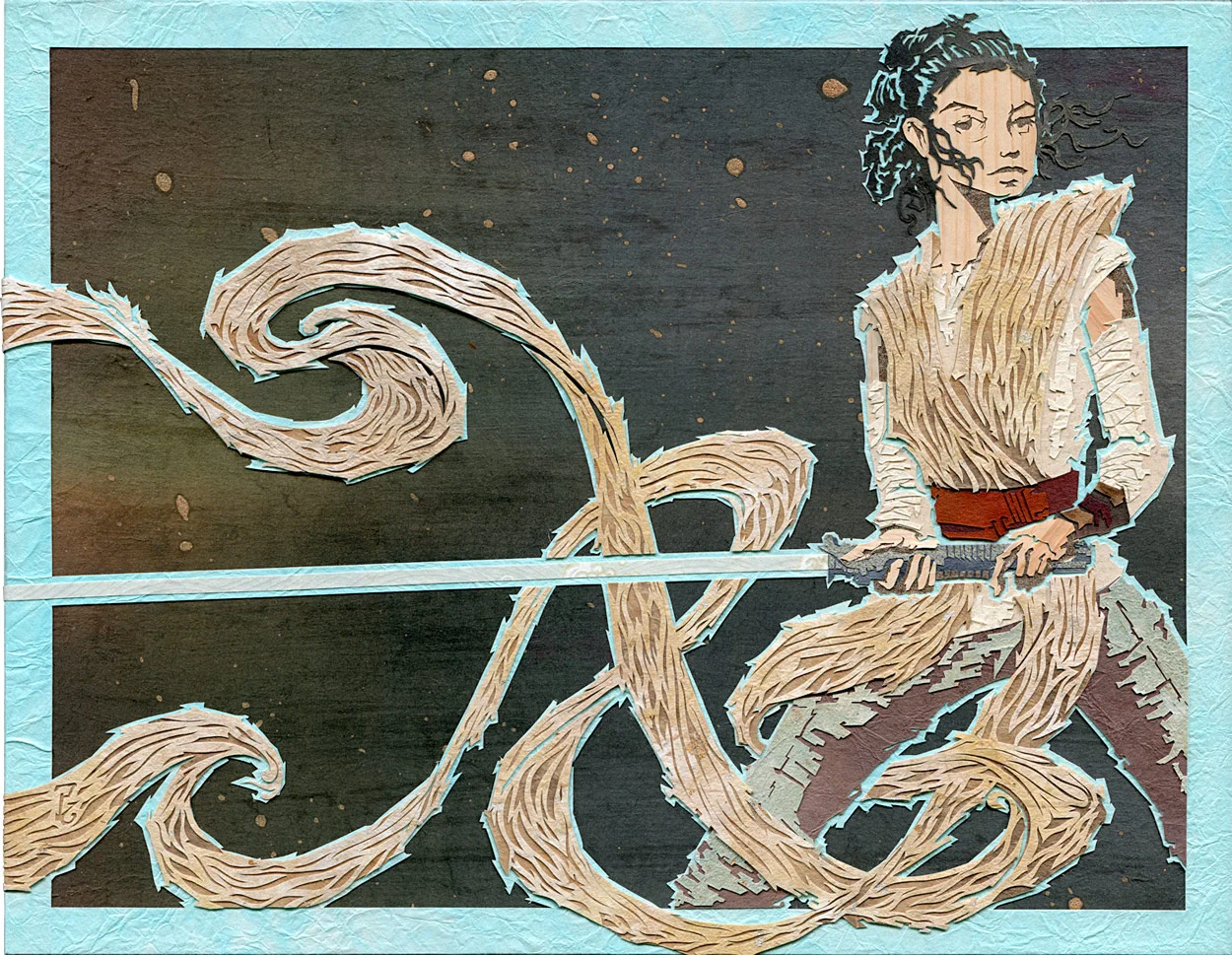 ⊛ Strong With This One ⊛ cut paper + washi + chiyogami / wood ⊛ 270 x 350 mm • 10.6 x 13.8 in