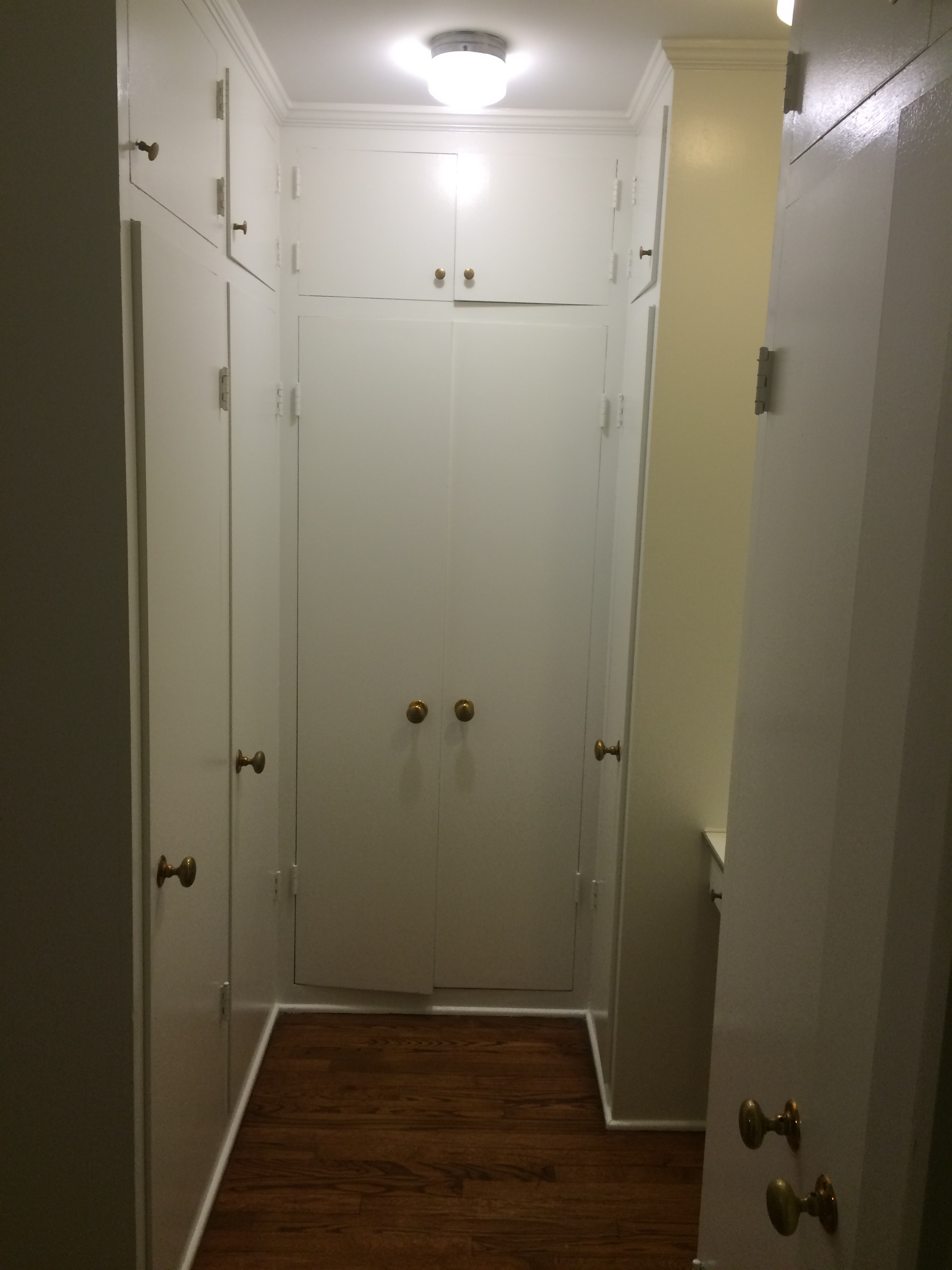 Access to the bathroom through the master closet. A game-show host would have been happy here, telling you what was behind door number 5. 