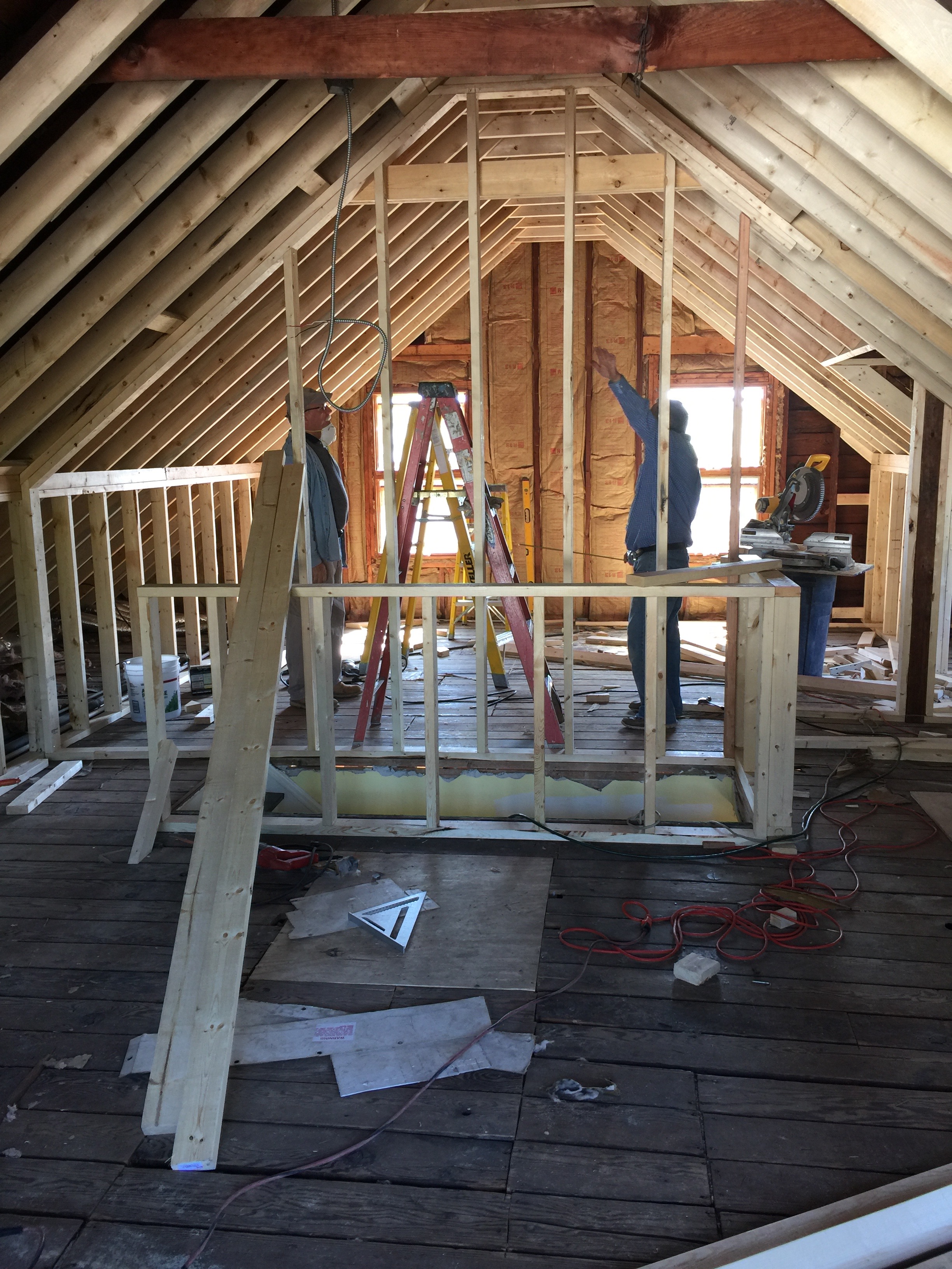 The former attic might be our favorite space to finish. It was unfinished when we came upon the property, but it was connected to the 2nd floor by a full stairwell. Tall cathedral ceilings, be still my beating heart! 