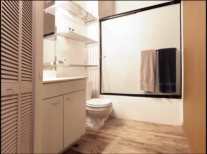 The outdated bathroom was upgraded first. 