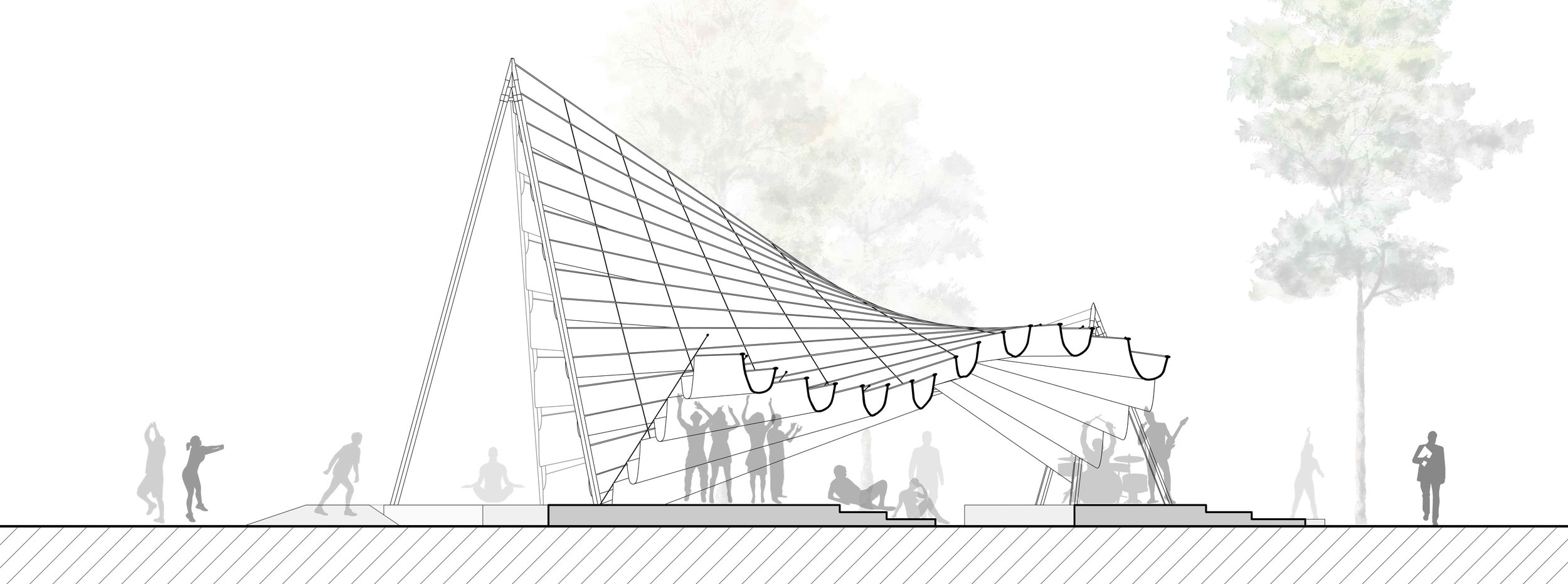 UPSOP_IND_Mesh-Fabric-Pavilion-bamboo-landscape-culture-art-dance-wind-section line drawing clean japanese .jpg