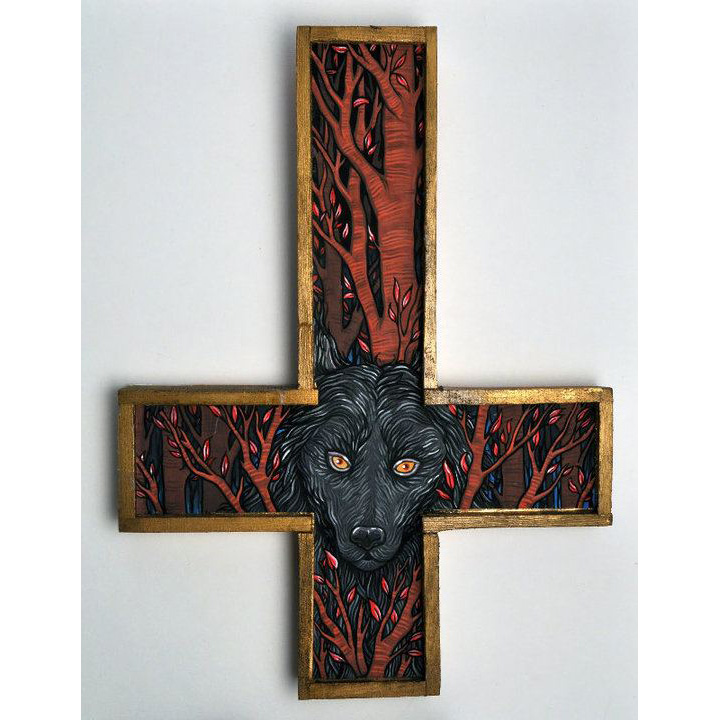  The Wolf for the solo show Unclean Spirits, 2012. Gouache on bristol mounted on wood 8" X 5" 