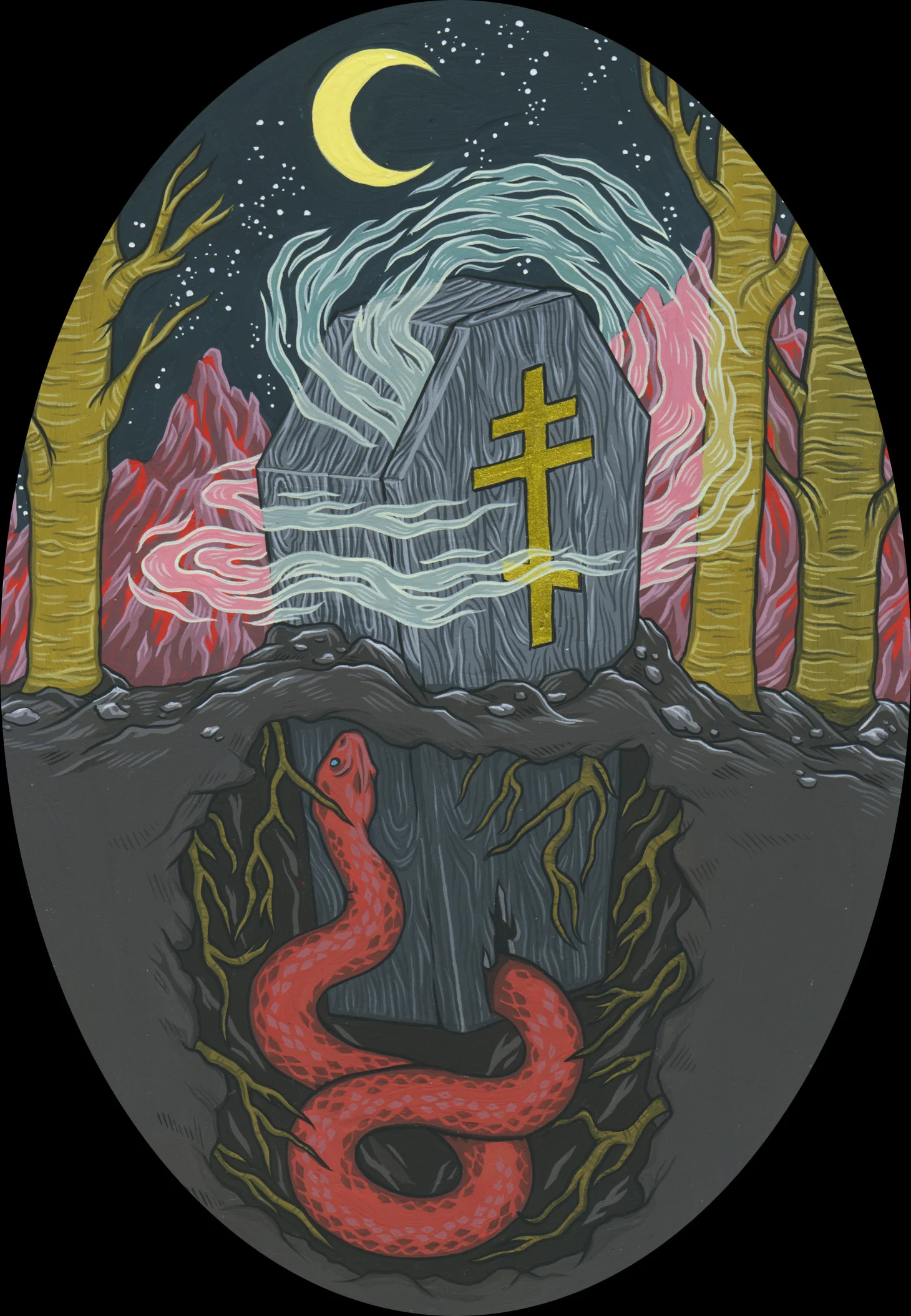 The Witch's Coffin for the solo show Unclean Spirits, 2012. Gouache on bristol mounted on wood 6" tall