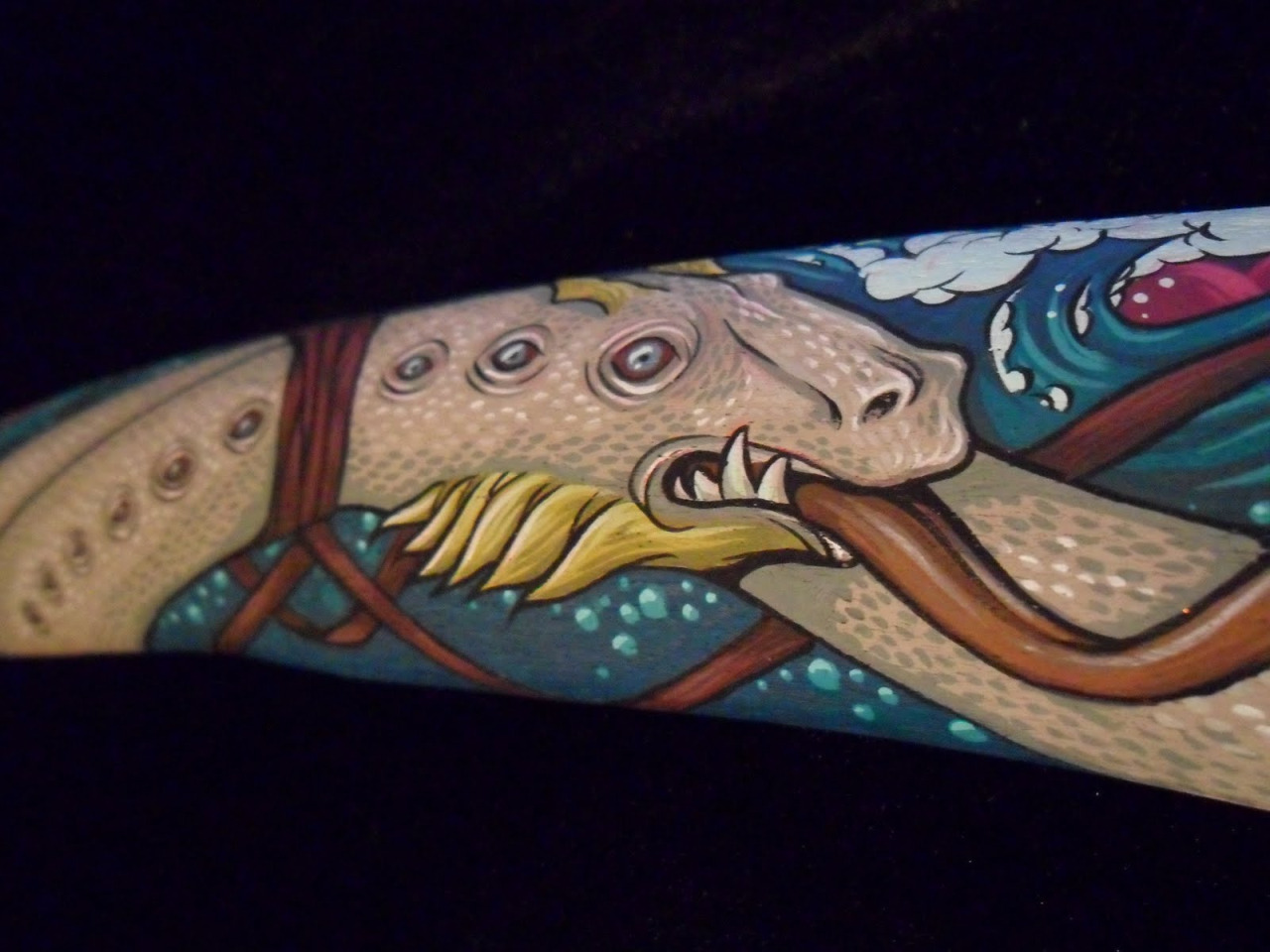  Sea Serpent painted on a found whale bone. For two person show Across the Haunted Sea with Michael Bukowski, 2011. 