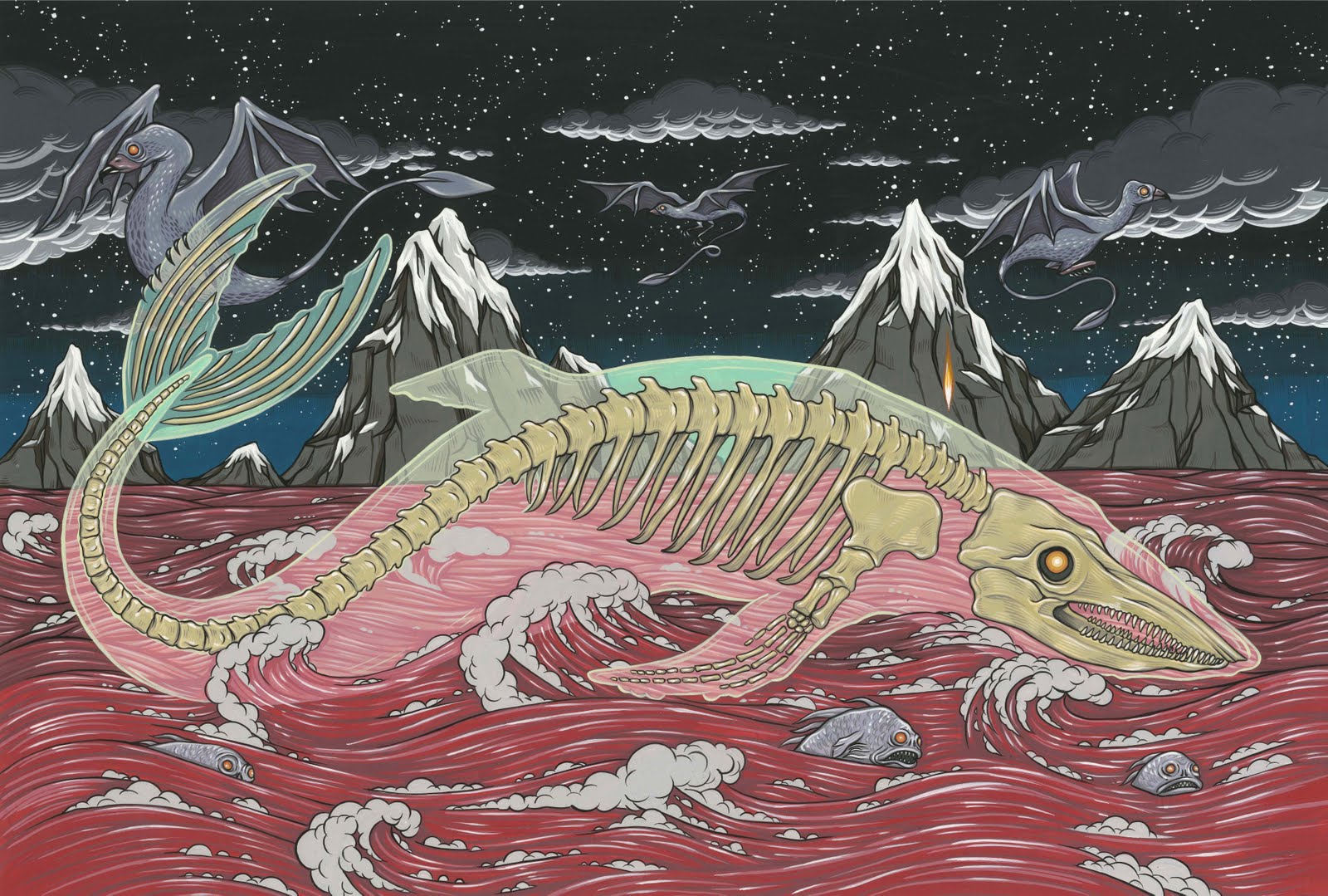  Bake Kujira For two person show Across the Haunted Sea with Michael Bukowski, 2011. Gouache on bristol 7" X 9" 