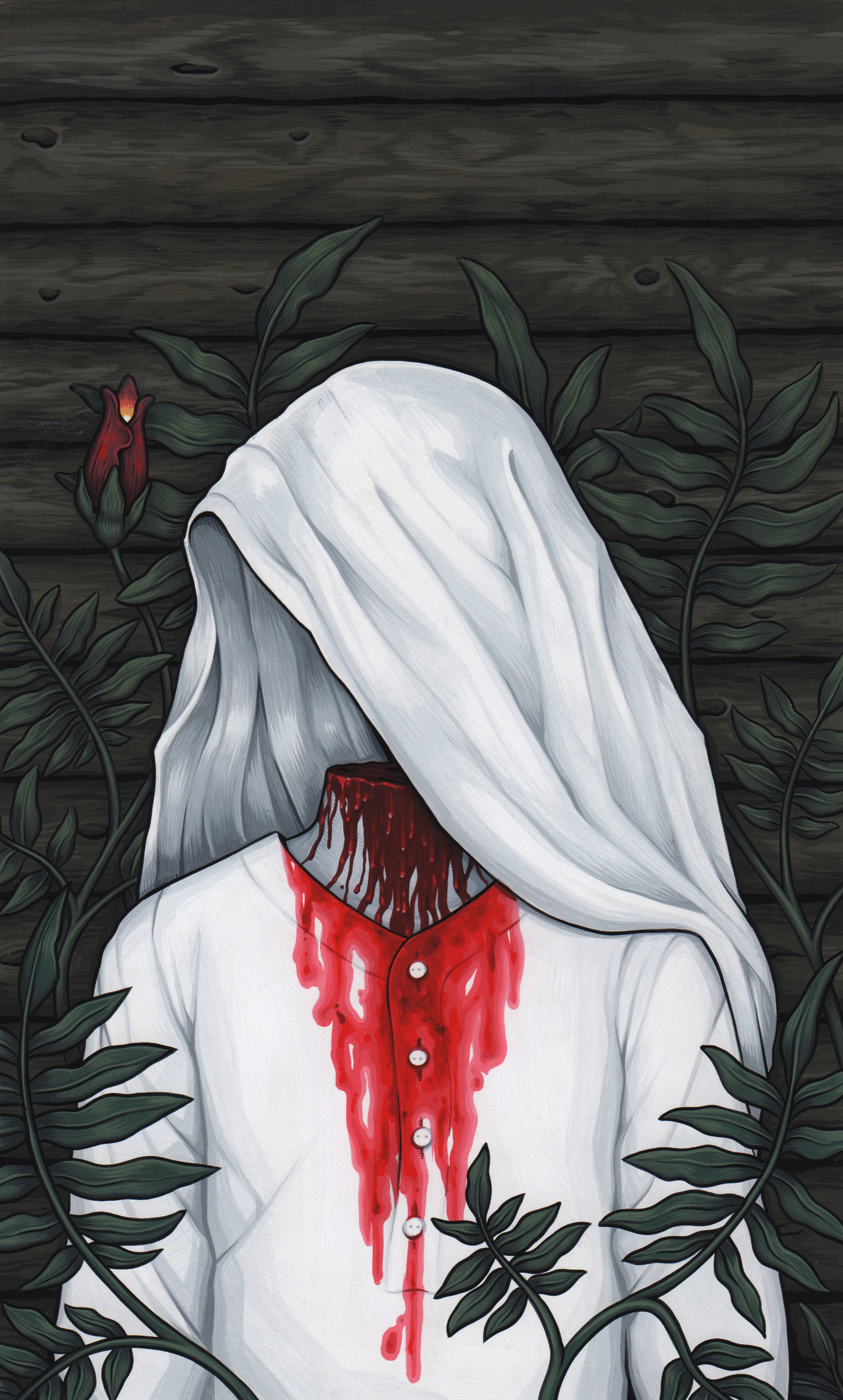  "The hag vanished and a child of about seven in a white shirt, with its head covered, was standing in the middle of the hut....the veil flew off. "Ivas!" cried Pidorka and rushed up to him, but the ghost was covered from head to foot with blood..." 