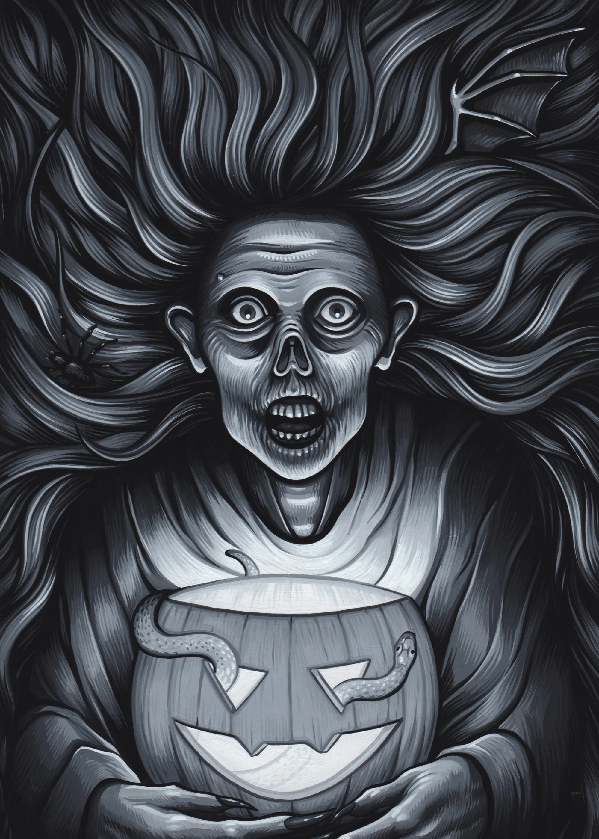 Exclusive artwork done for the Cryptocurium Oct. 2015 Parcel of Terror Gouache on paper