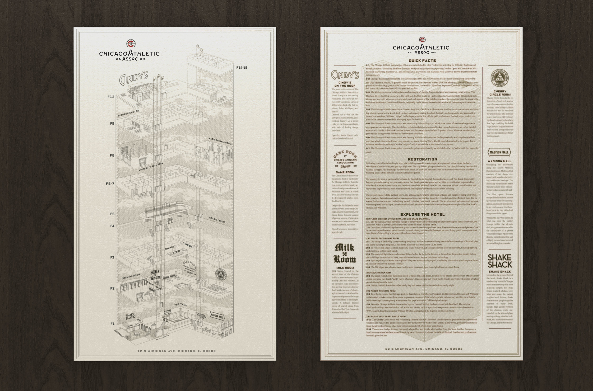 Using CAD, I reconstructed the whole building from scratch and then used it to create a cutaway view of the building to show what is available on each floor and how to get there.