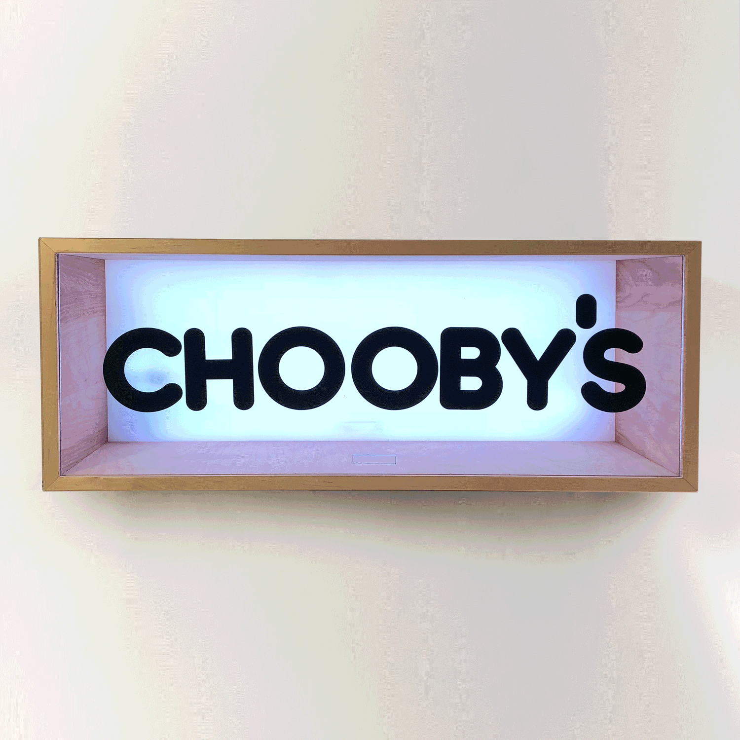 Fabricated by my friends at Stolatis Fabrication ,The Chooby's Party Box is essentially 2 pieces of interchangeable plexiglas in an LED lit box. The plexi can be changed out to accommodate new graphics, or materials. 
