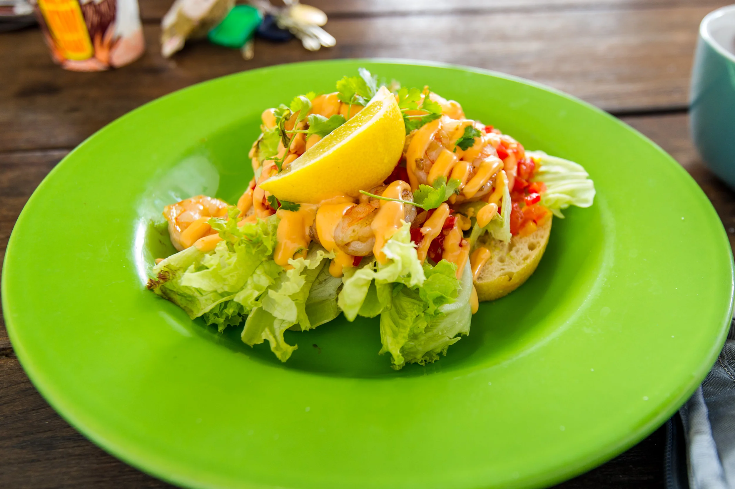 Prawn Crostini Sandwich at Hotties Beach Shop at Hot Water Beach.