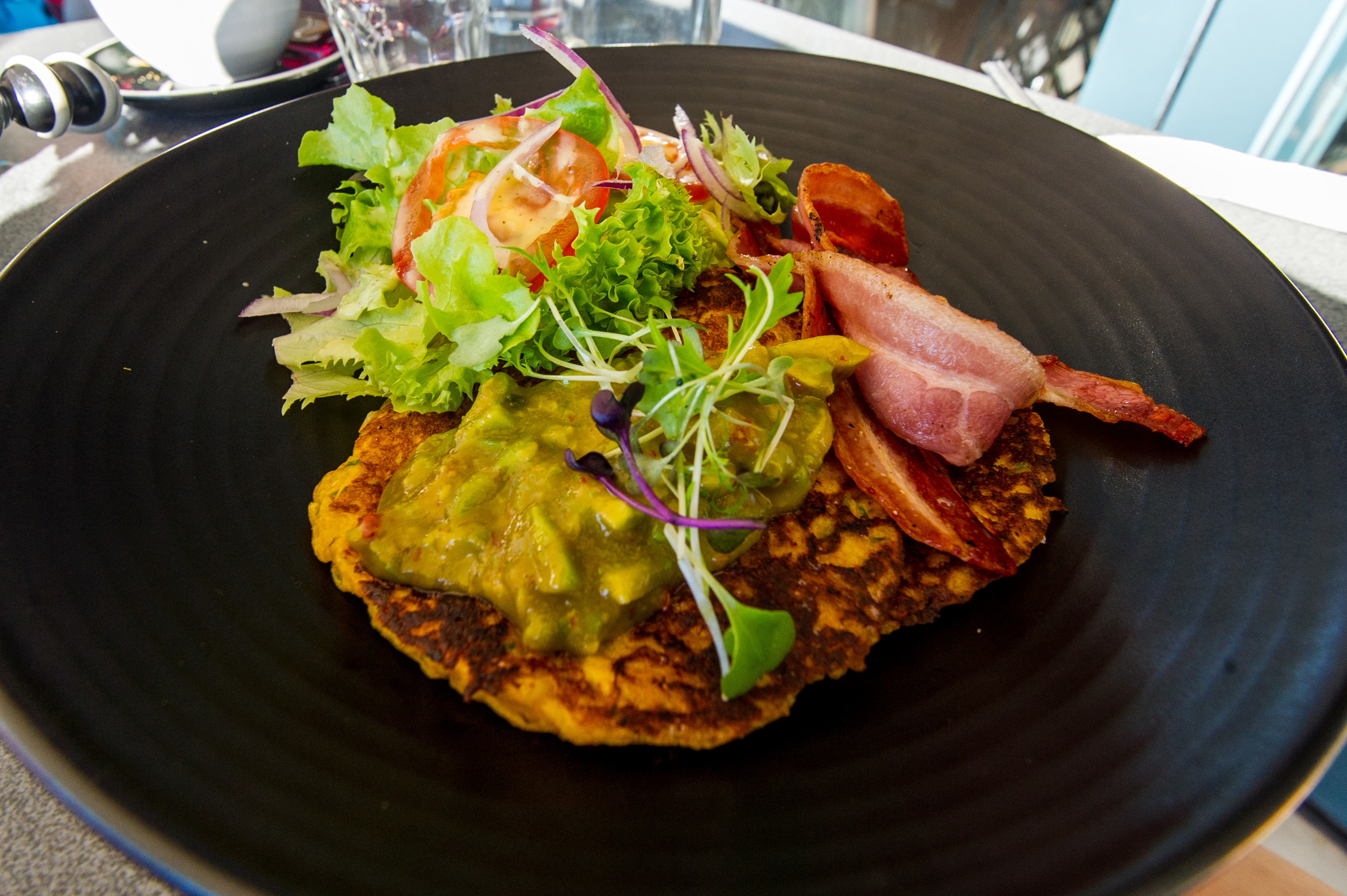 Sweet corn fritters at Oceanside Cafe on the Mount Maunganui waterfront.