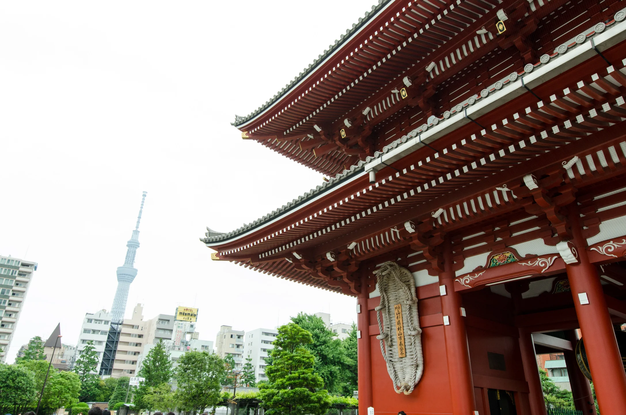 Asakusa Temple with Tokyo in the background.