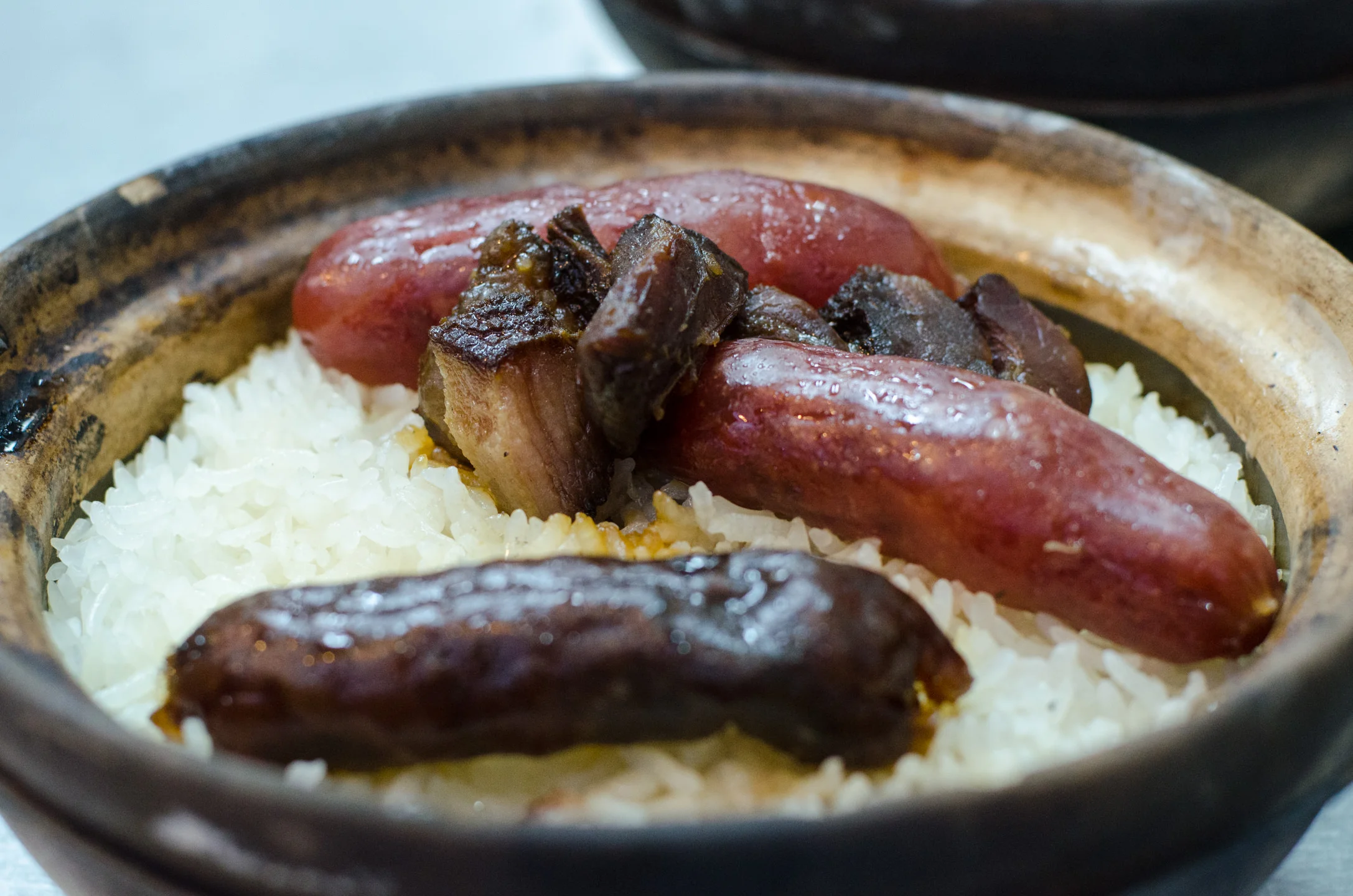 煲仔飯 (bāo zǎi fàn), or clay pot rice, at Hing Kee in Yau Ma Tei.