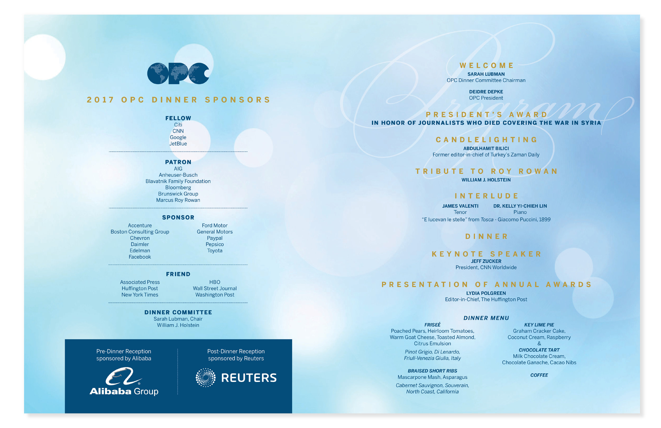 Overseas Press Club of America Awards Dinner Program & Menu