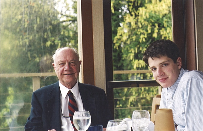 Frank Bauman, left, dining with his grandson, Tim. Bauman passed away in November. His sense of reason and open-mindedness is sorely missed as the U.S. debates whether to open its borders to Syrian refugees. Among his many achievements, Bauman is remembered for helping thousands of refugees during the Vietnam War find new homes in Australia. 