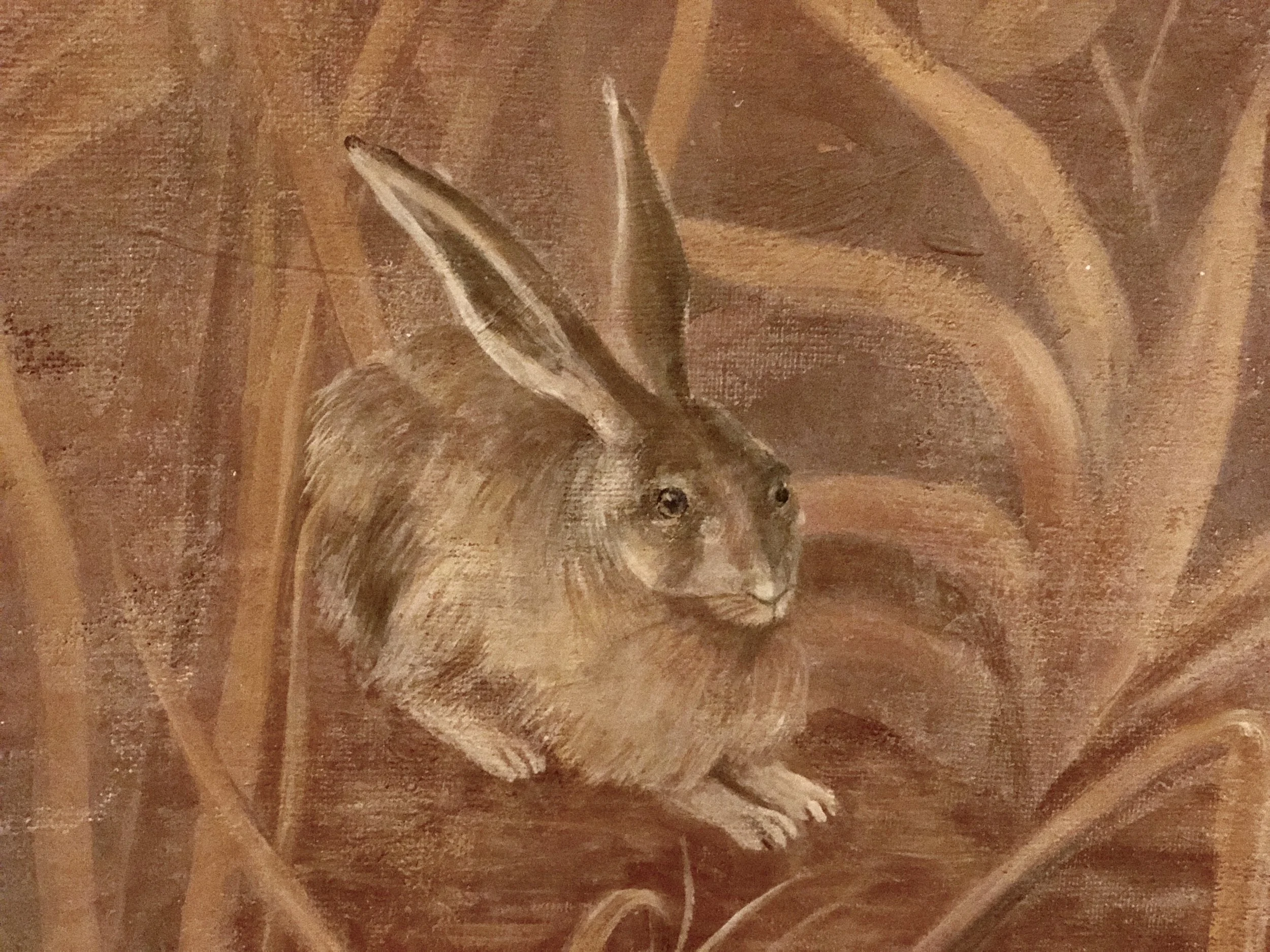 PARK AVENUE RESIDENCE: Detail of landscape on burlap and plaster
