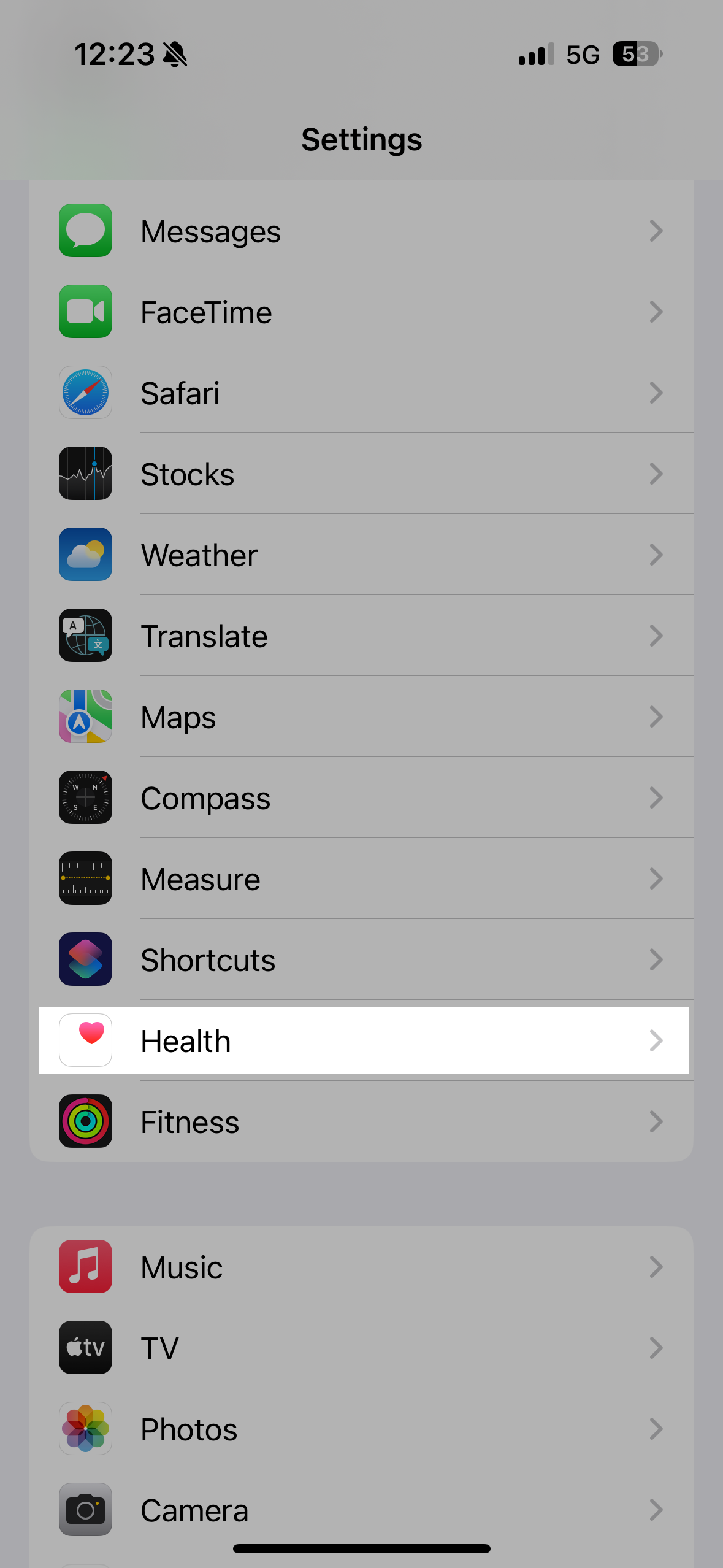 1. Visit Health in the Settings app