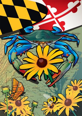 Brand New Maryland State Flag Banner Blue Crab House Garden 25x40'' 