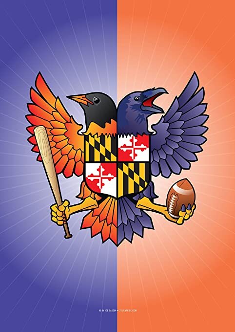 Birdland Baltimore Raven and Oriole Maryland Shield Garden Flag, 12x18 —  Studio 24E - Individual Style