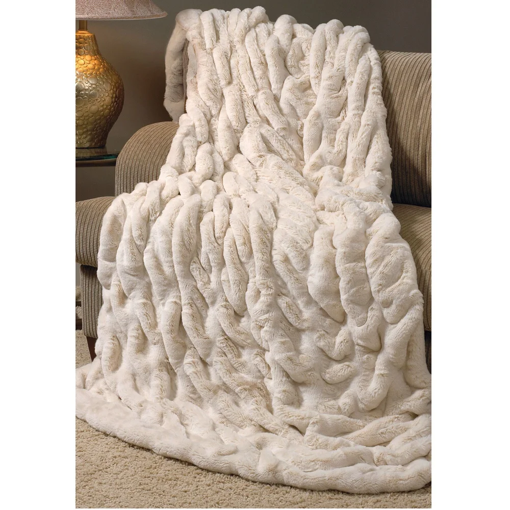 COUTURE COLLECTION IVORY MINK FAUX FUR THROW 60X72 INCH Donna