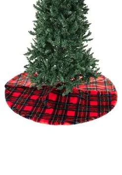 HOLIDAY COLLECTION RED PLAID FAUX FUR TREE SKIRT